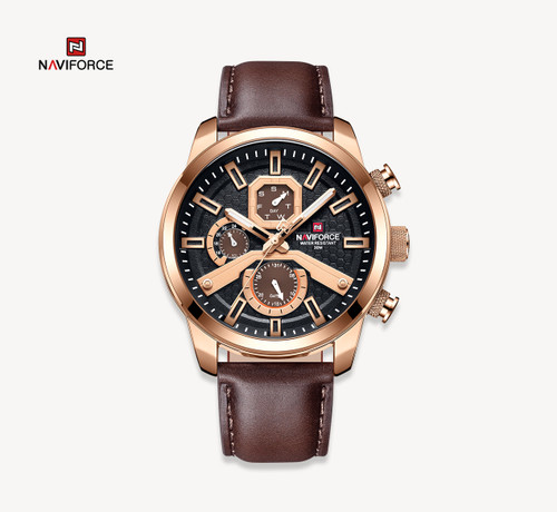 ساعت مچی مردانه نیوی فورس مدل naviforce 9211 - چرم طلایی قهوه ای