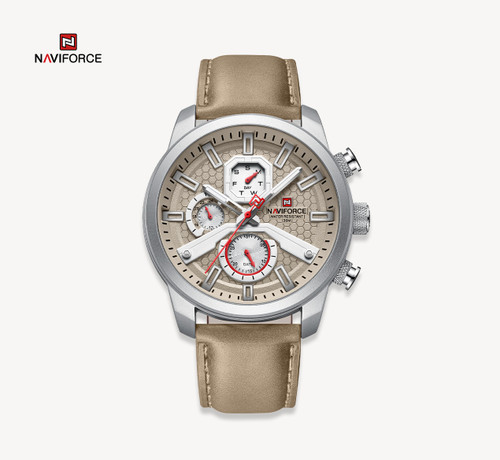 ساعت مچی مردانه نیوی فورس مدل naviforce 9211 - چرم نقره ای خاکستری