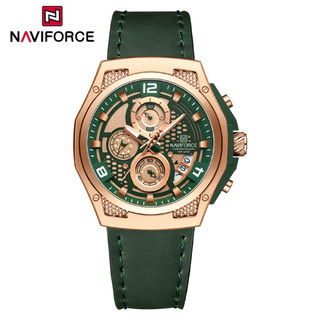 ساعت مچی مردانه نیوی فورس چرمی مدل NAVIFORCE 8051 - رزگلد سبز
